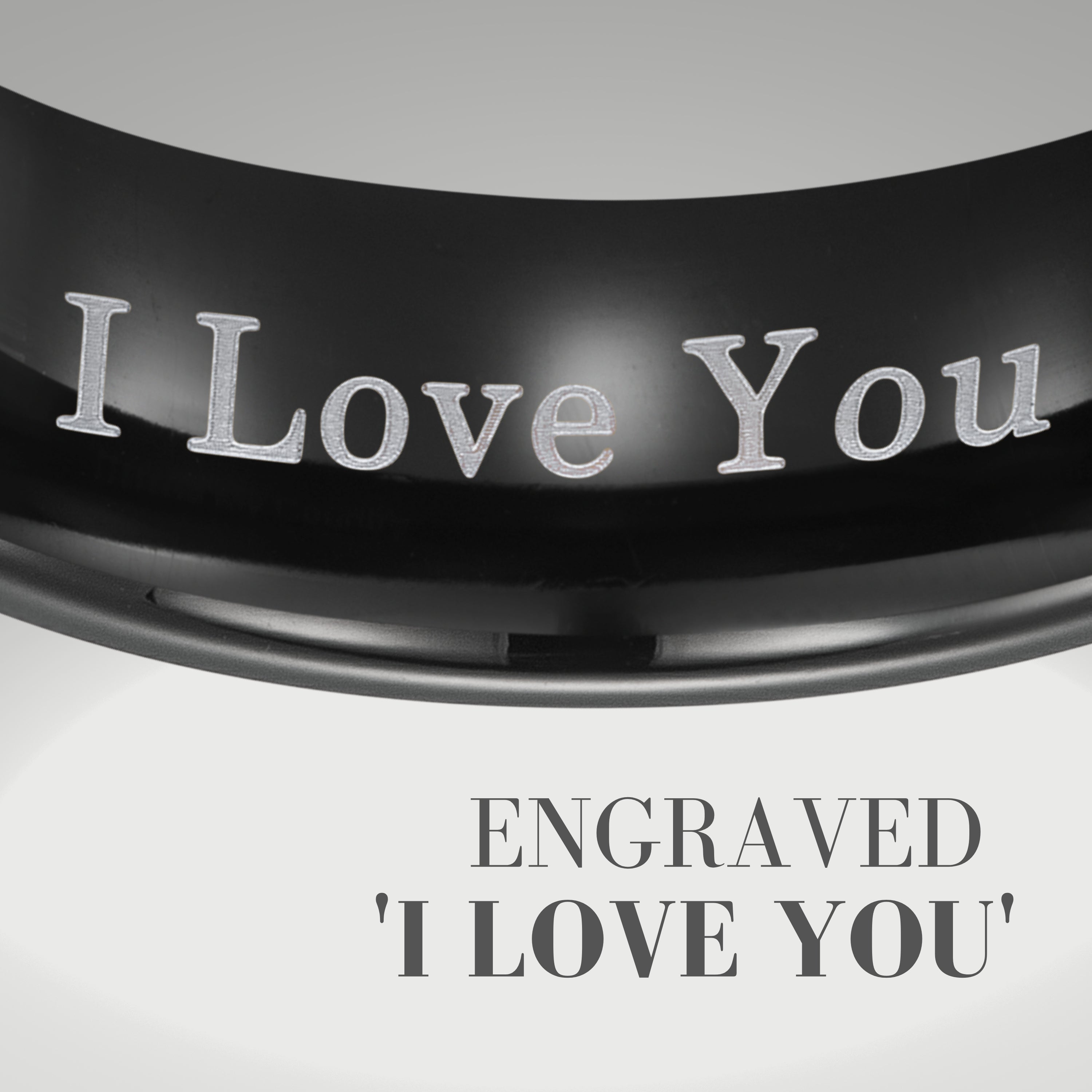 Willis Judd Mens Tungsten Ring Engraved I Love You in Wooden Gift Box 7mm Dark Silver