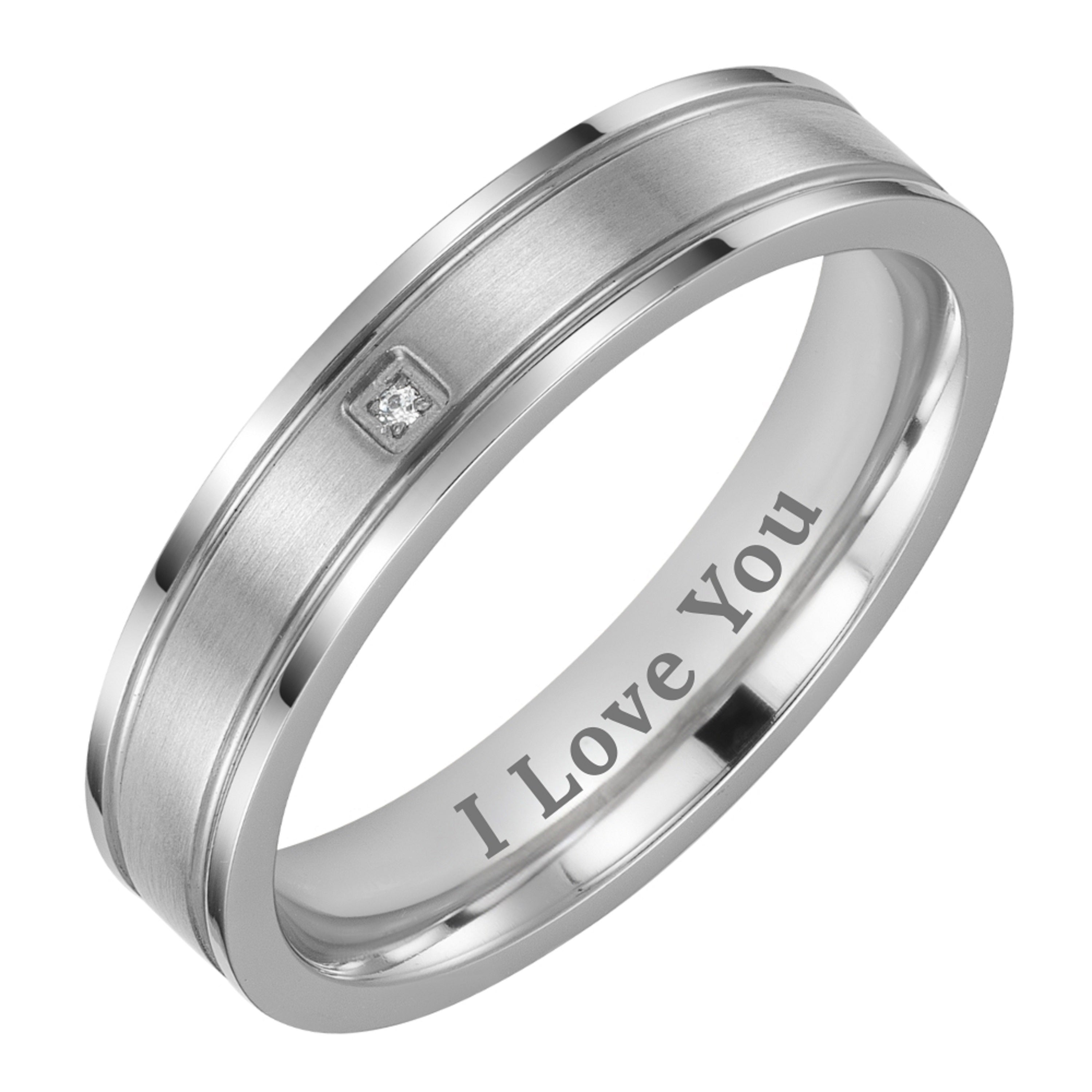 Willis Judd 5mm CZ Titanium Ring for Men Engraved I Love You In Wooden Gift Box Wedding Band Ring Mens Engagement Ring Groove Promise Ring Comfort Fit