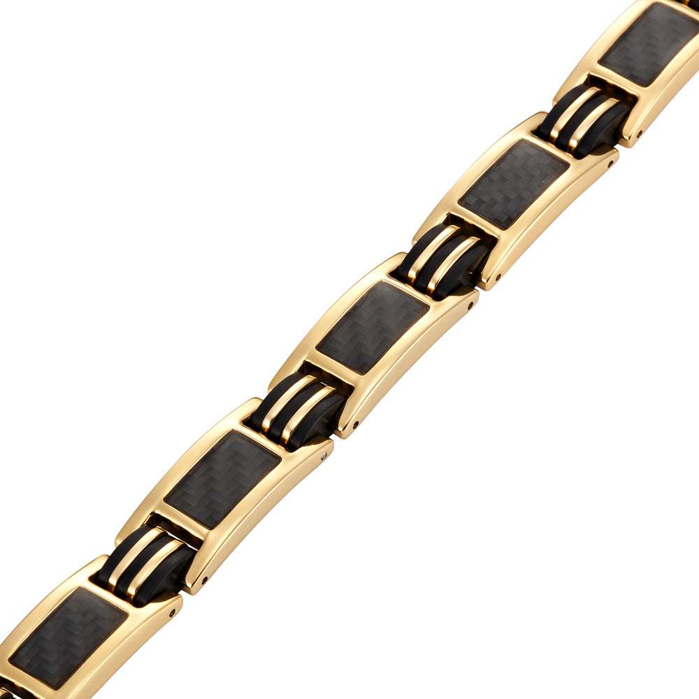 Mens Magnetic Bracelet, Gold with Carbon Fiber, Size Adjustable By Willis Judd