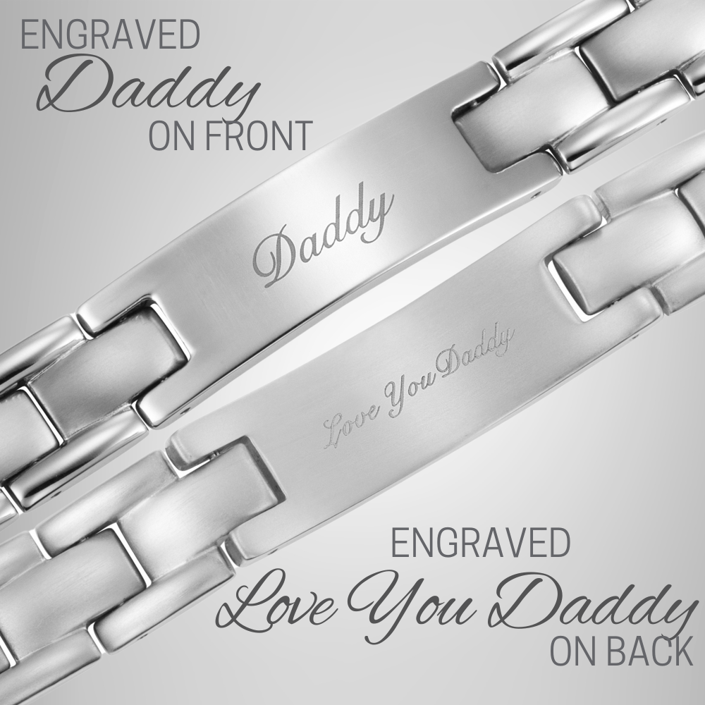 DADDY Mens Titanium Bracelet Etched With Love You Daddy