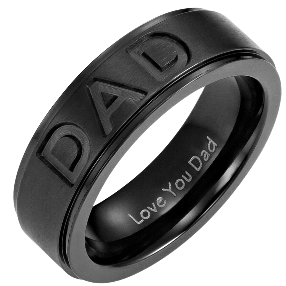 DAD Black Titanium Ring 7mm Etched Love You Dad