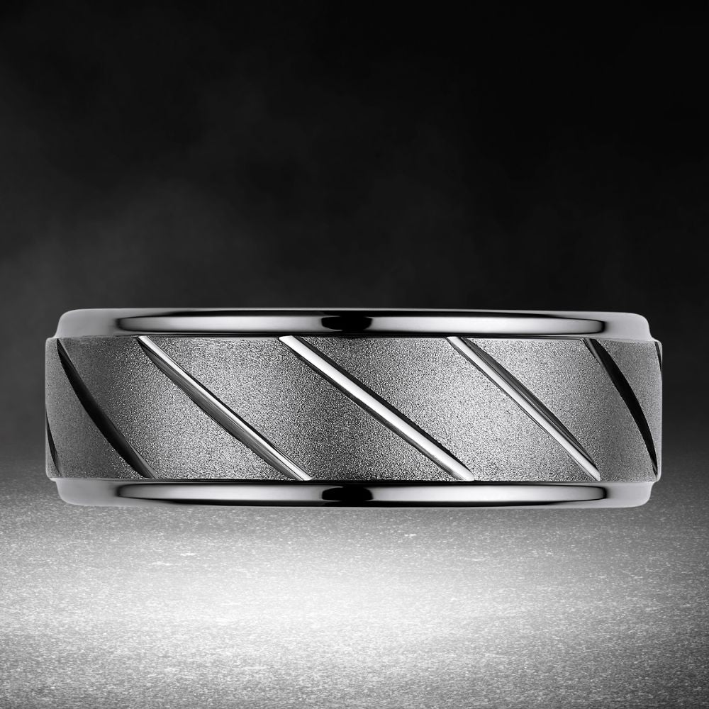 Tungsten Angle Etched Ring 8mm