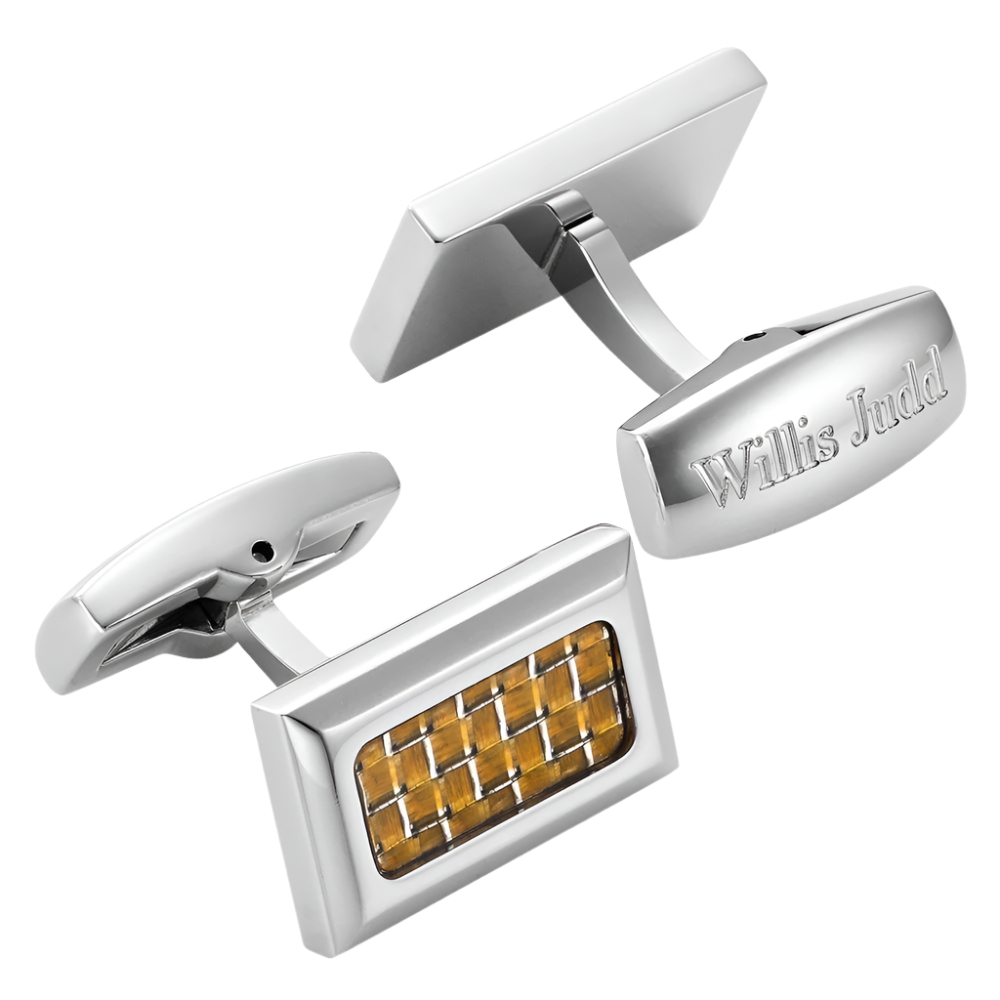 Willis Judd Men’s Stainless Steel with Colored Carbon FIber Cufflinks with Gift Pouch