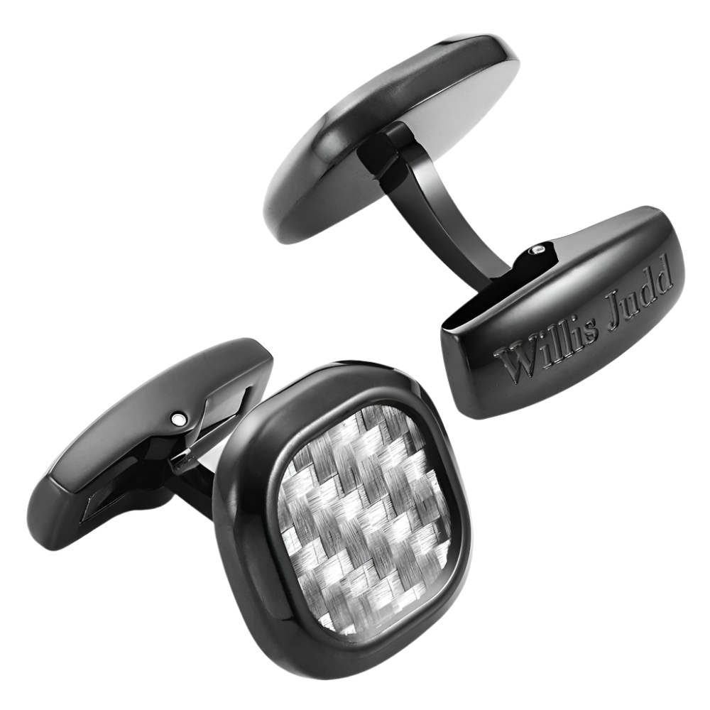 Willis Judd Men's Black Stainless Steel with Colored Carbon fibre Cufflinks with Pouch