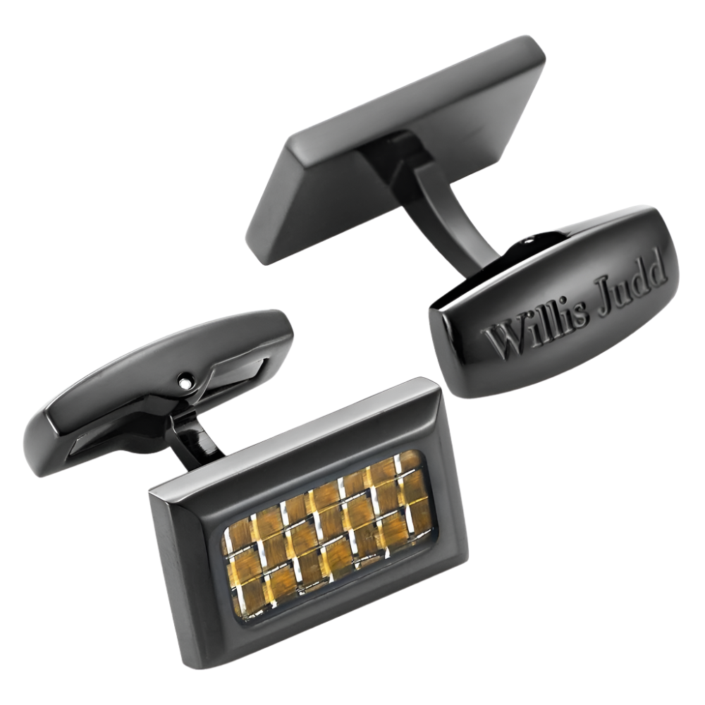 Willis Judd Men's Black Stainless Steel with Colored Carbon fibre Cufflinks with Gift Pouch