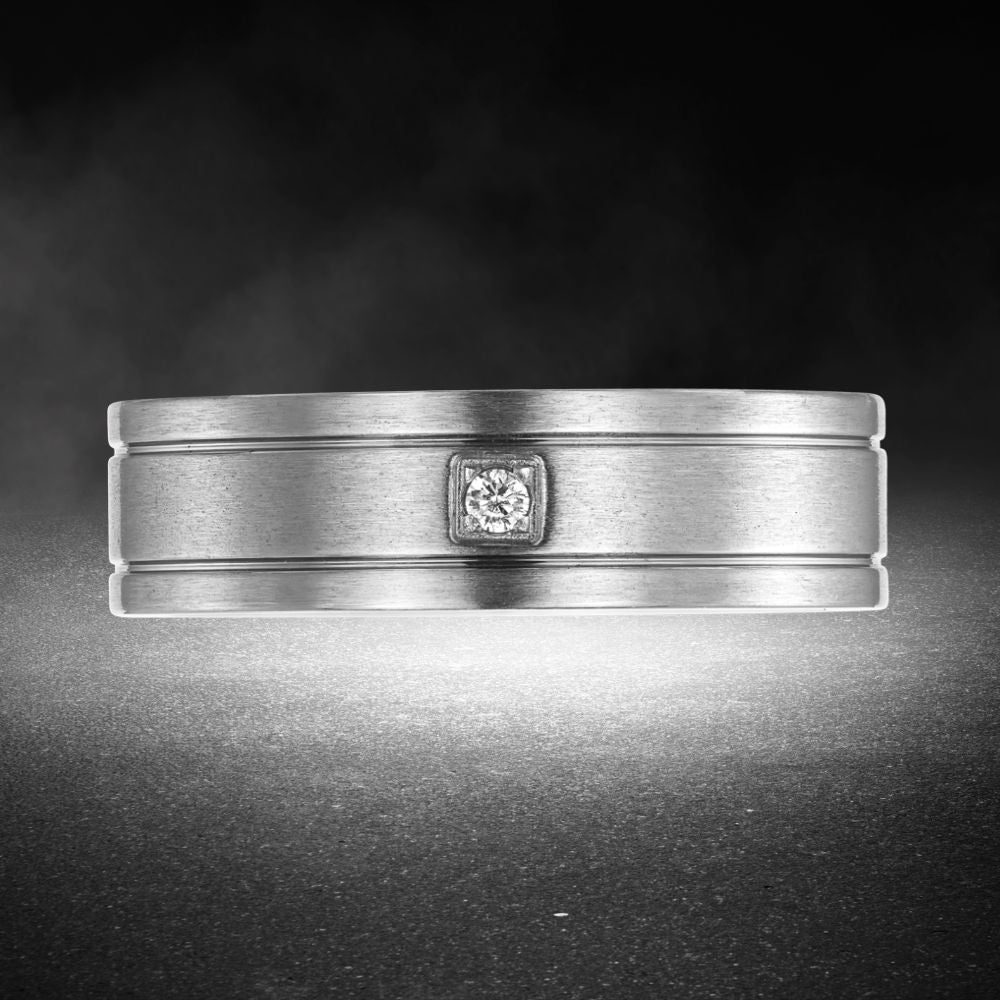 Mens Titanium Ring Stone Etched I Love You 7mm