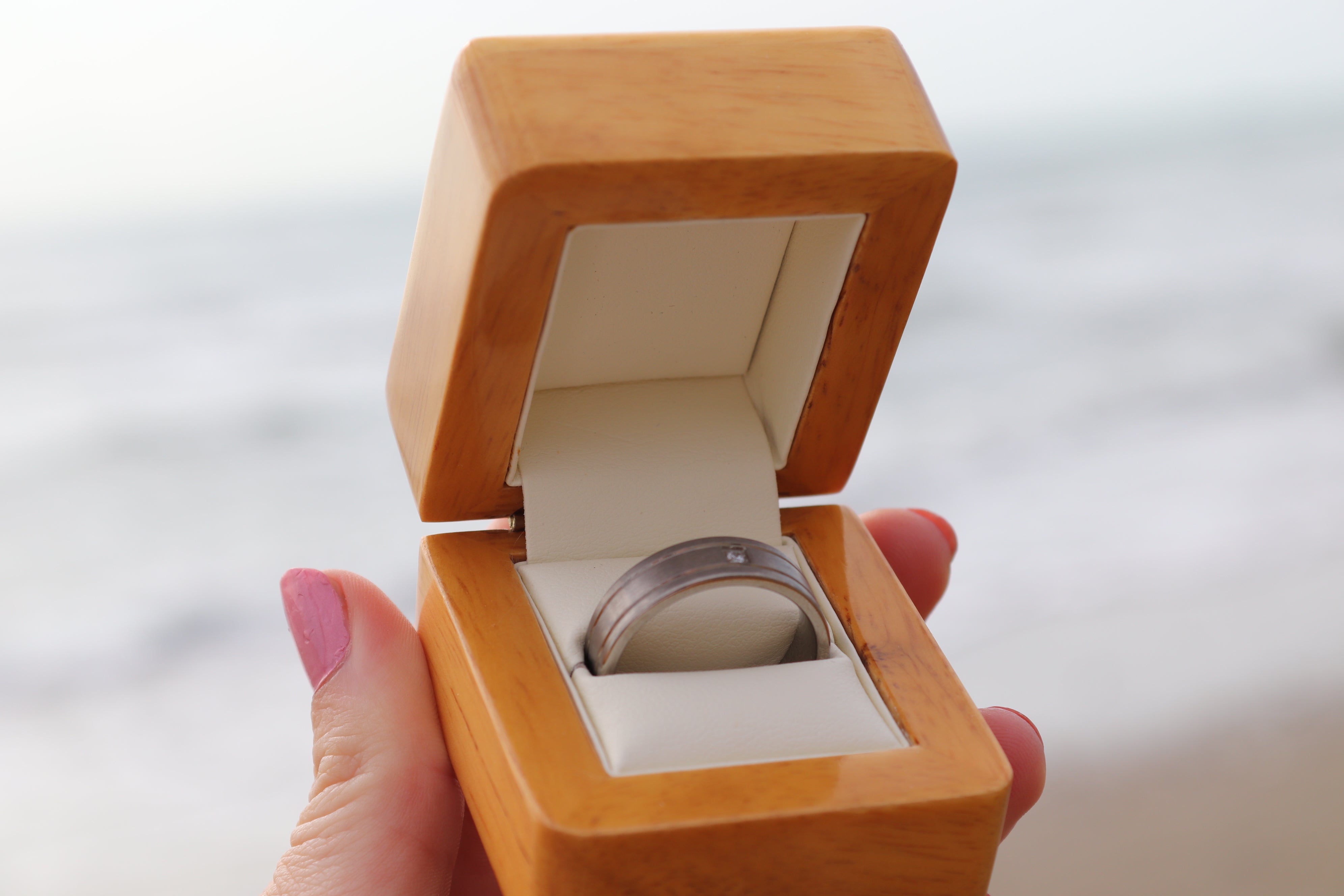 Mens Titanium Ring Stone Etched I Love You 7mm