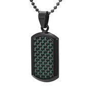 Mens Stainless Steel Black Carbon Fiber Pendant Necklace