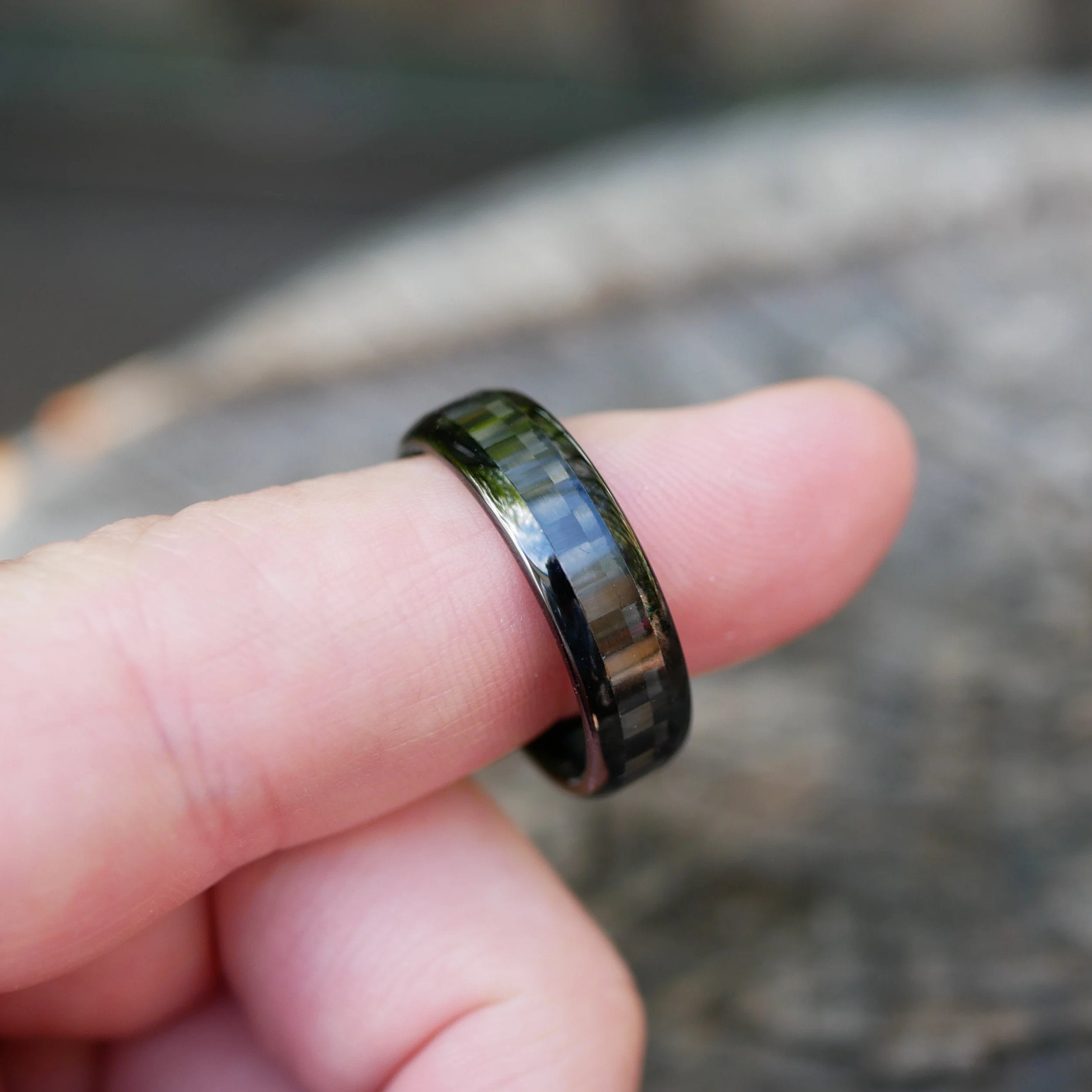 Men's Tungsten Band Ring - Black Carbon Fiber 7mm