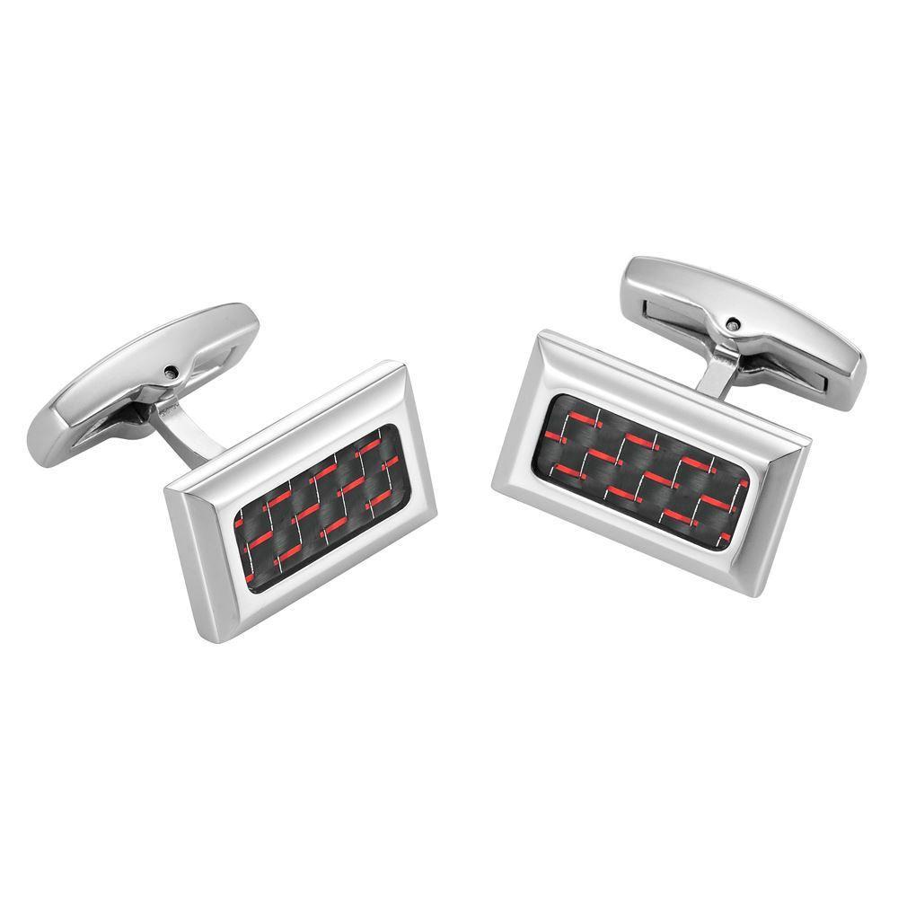 Willis Judd Men's Stainless Steel with Red Carbon fibre Cufflinks with Gift Pouch
