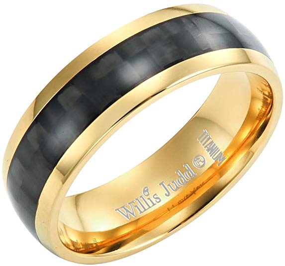 Mens Ring Engraved I Love You Gold Titanium Black Carbon Fibre