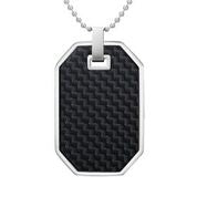 Mens Stainless Steel Black Carbon Fiber Pendant Necklace