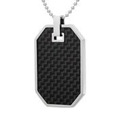 Mens Stainless Steel Black Carbon Fiber Pendant Necklace