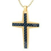 Mens Stainless Steel Black Carbon Fiber Pendant Necklace