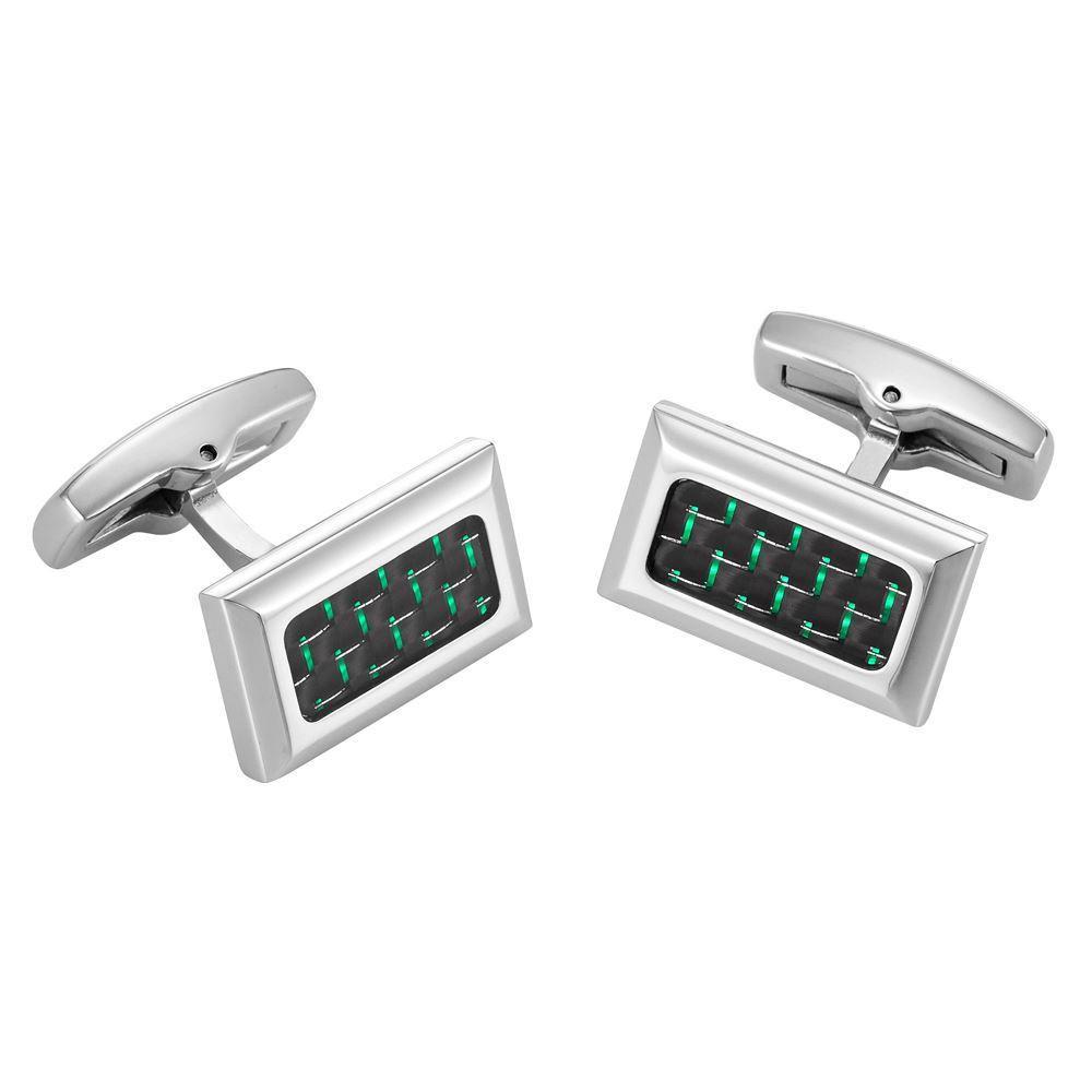 Willis Judd Men's Stainless Steel with Green Carbon fibre Cufflinks with Gift Pouch