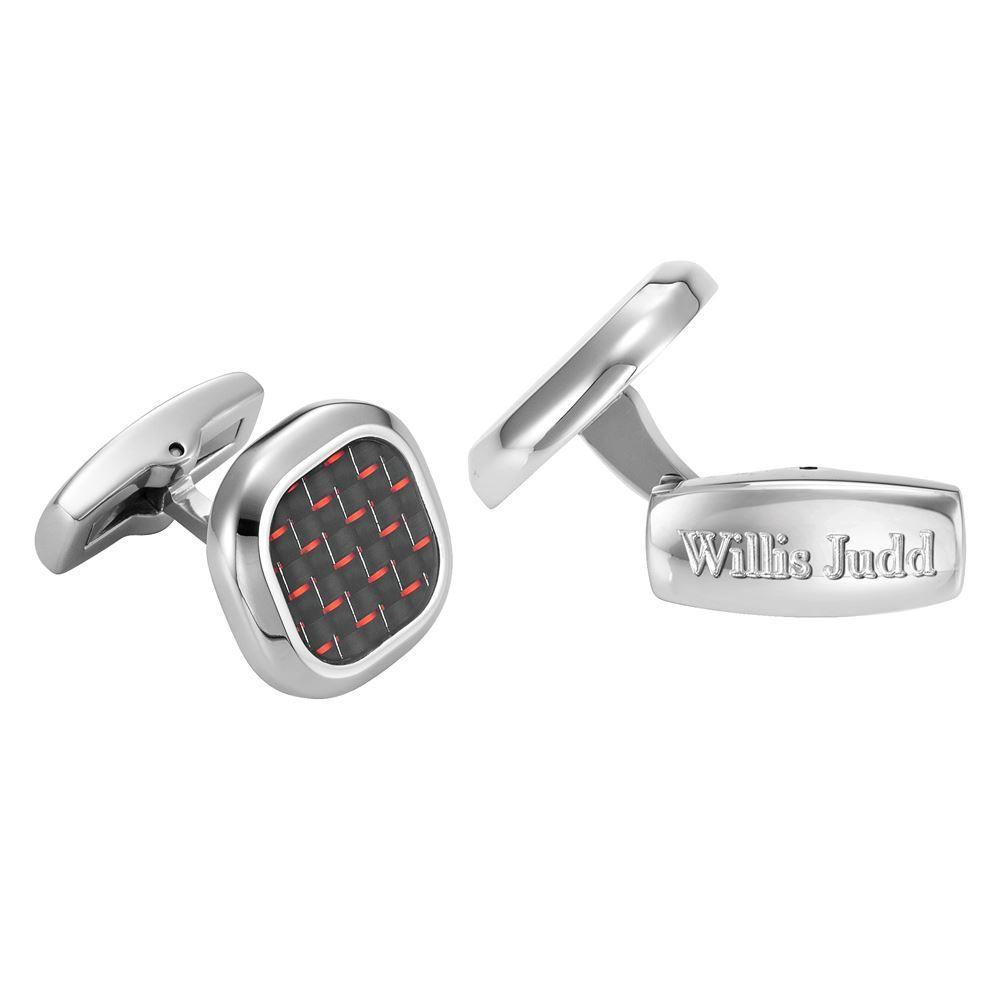 Willis Judd Men's Stainless Steel with Red Carbon fibre Cufflinks with Pouch