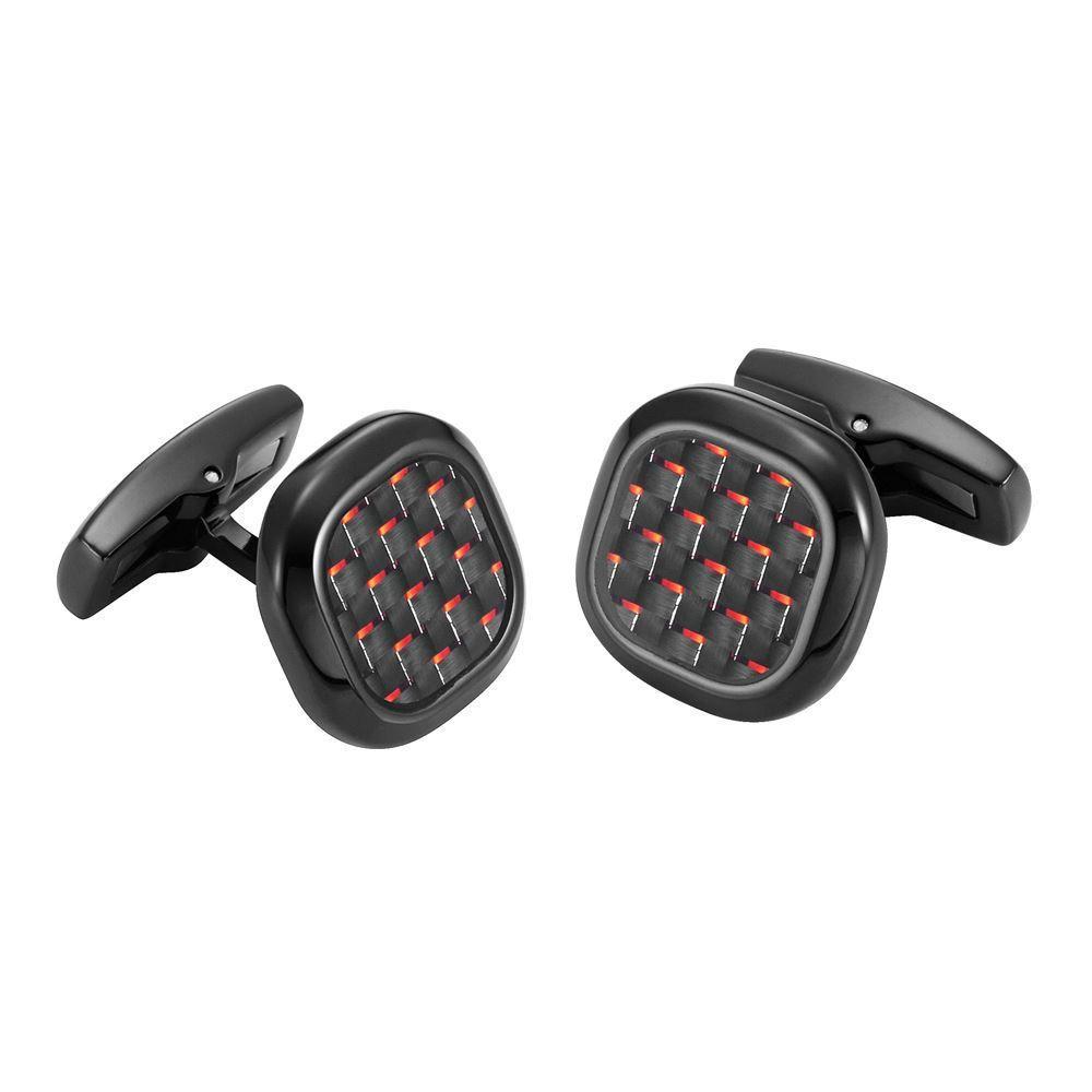 Willis Judd Men's Black Stainless Steel with Red Carbon fibre Cufflinks with Pouch