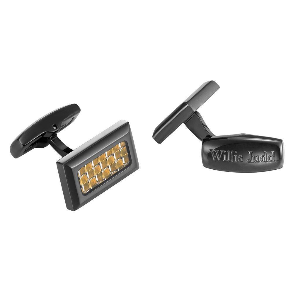 Willis Judd Men's Black Stainless Steel with Colored Carbon fibre Cufflinks with Gift Pouch