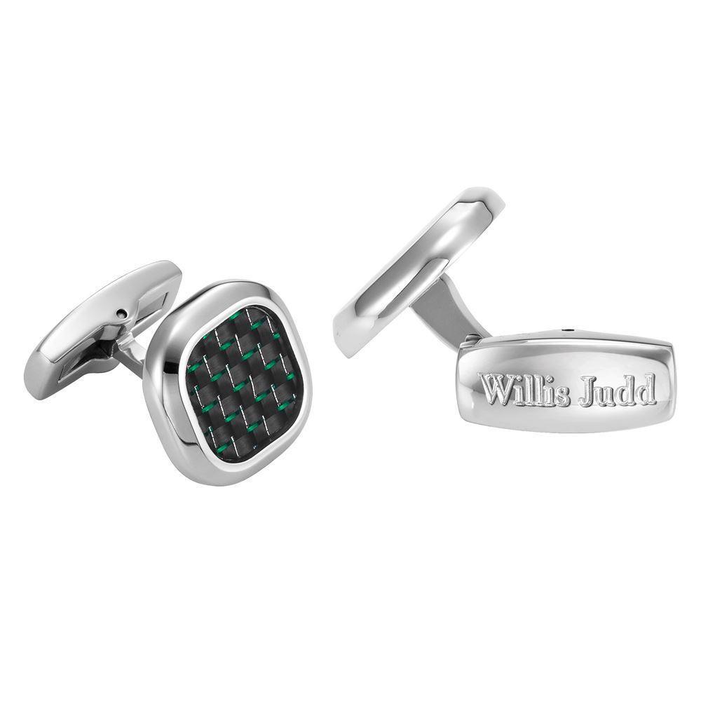 Willis Judd Men’s Stainless Steel with Green Carbon FIber Cufflinks with Pouch