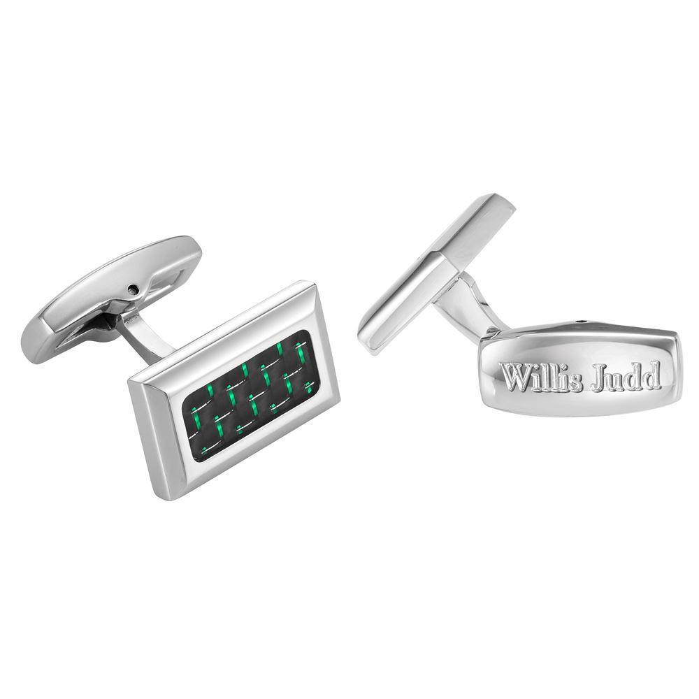 Willis Judd Men’s Stainless Steel with Green Carbon FIber Cufflinks with Gift Pouch