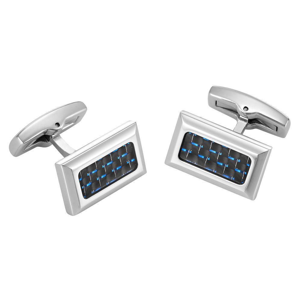 Willis Judd Men's Stainless Steel with Blue Carbon fibre Cufflinks with Gift Pouch