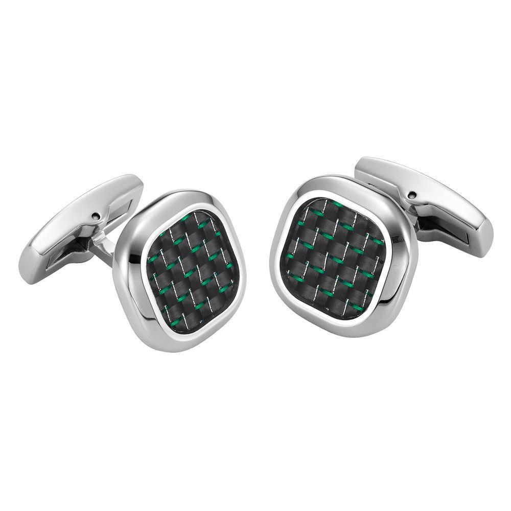 Willis Judd Men’s Stainless Steel with Green Carbon FIber Cufflinks with Pouch