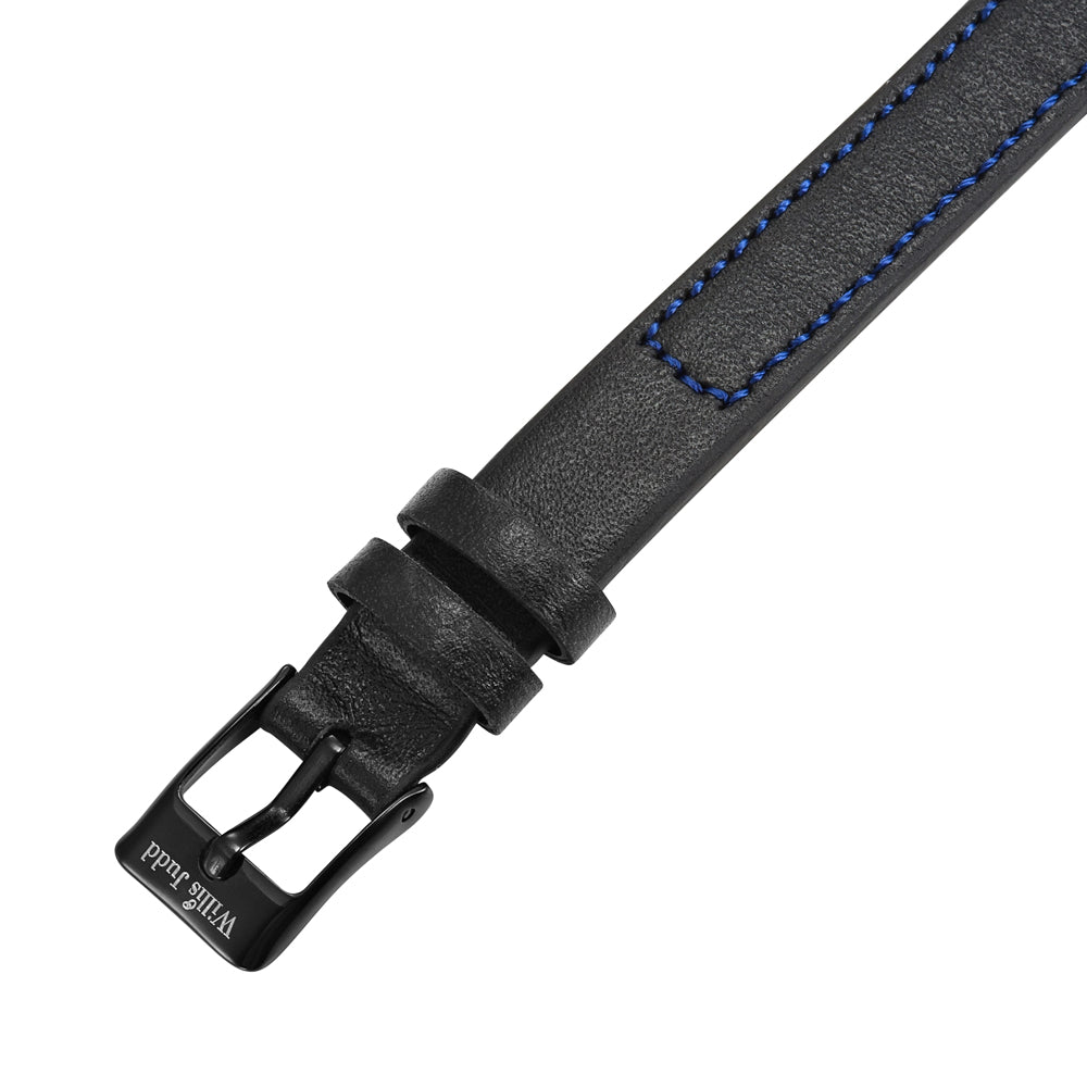 Mens Solid Carbon Fiber Leather Bracelet Blue CZ
