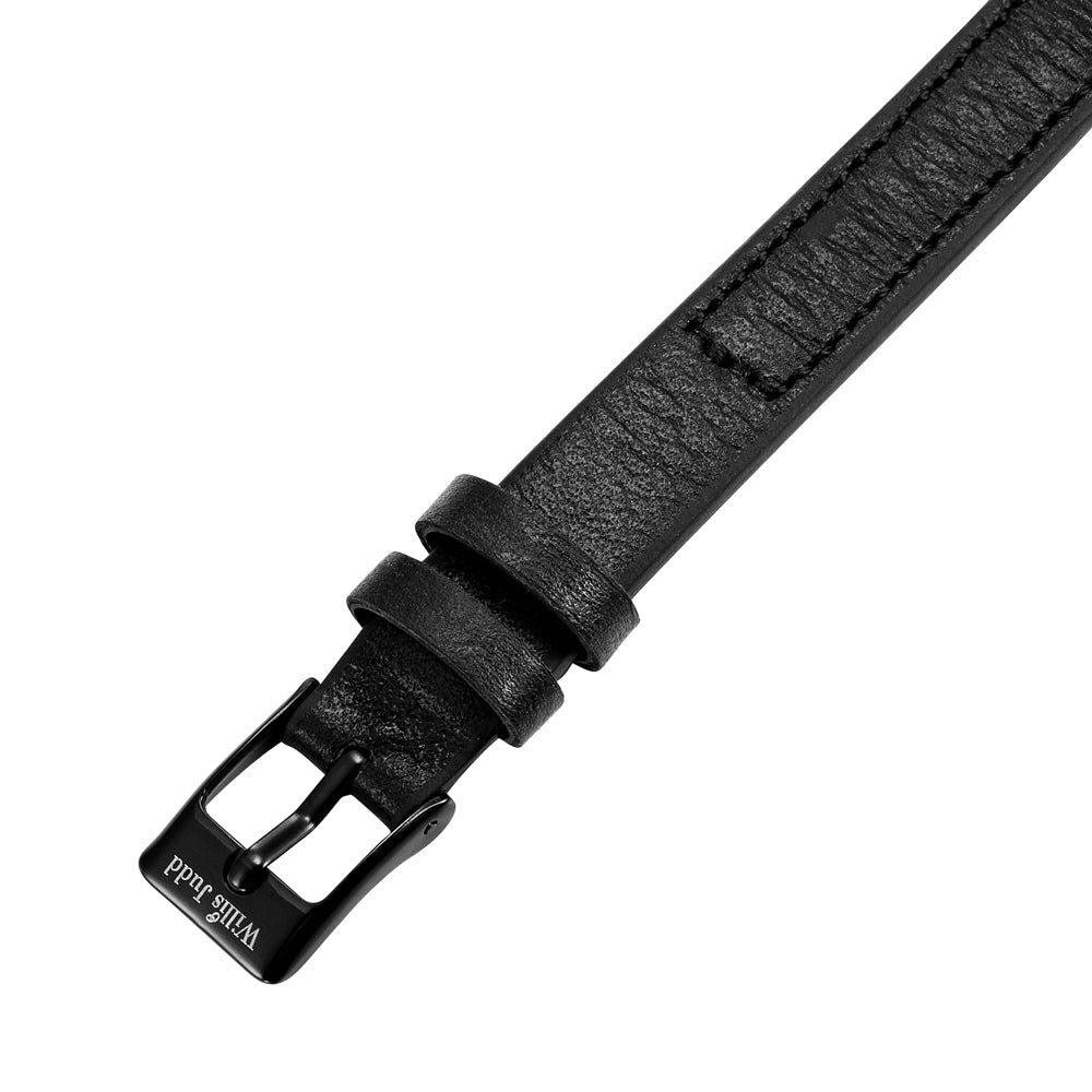 Mens Solid Carbon Fiber Leather Bracelet Black CZ