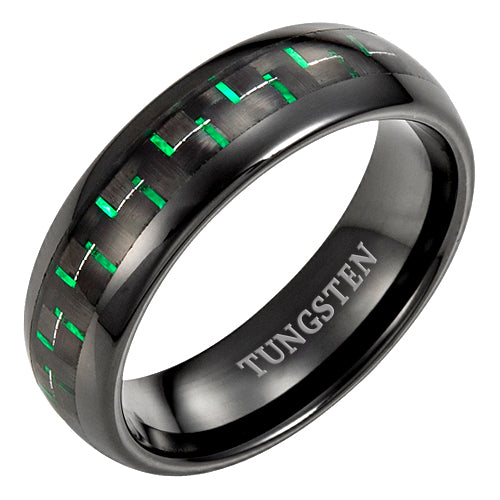Men's Tungsten Band Ring - Green Carbon Fibre 7mm