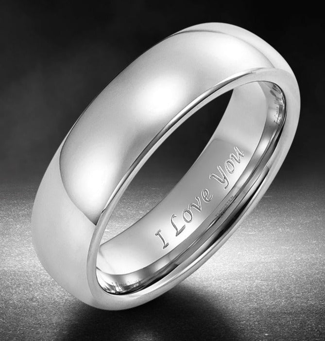 Mens Polished Tungsten Ring Engraved I Love You  6mm