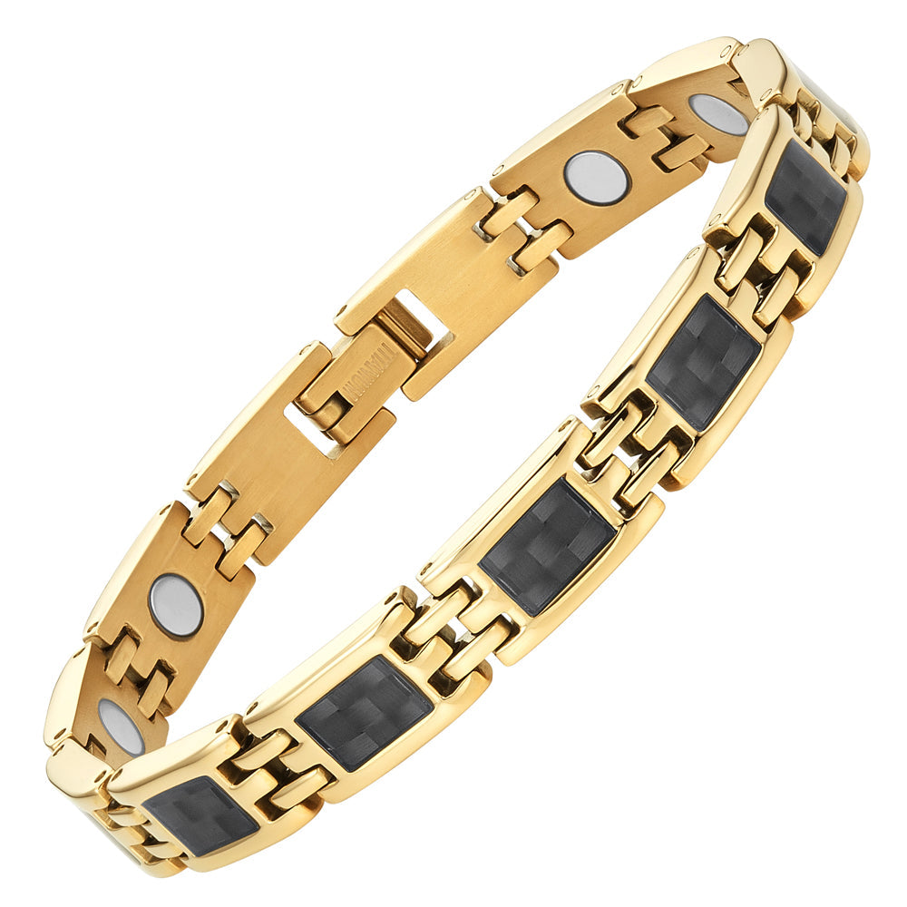 Ladies Magnetic Bracelet, Gold with Carbon Fiber, Size Adjustable By Willis Judd