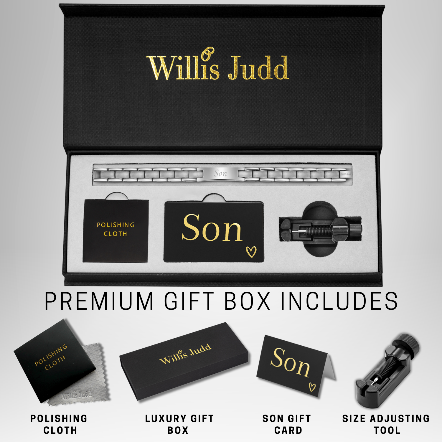 Willis Judd 'Love you Son' Etched bracelets