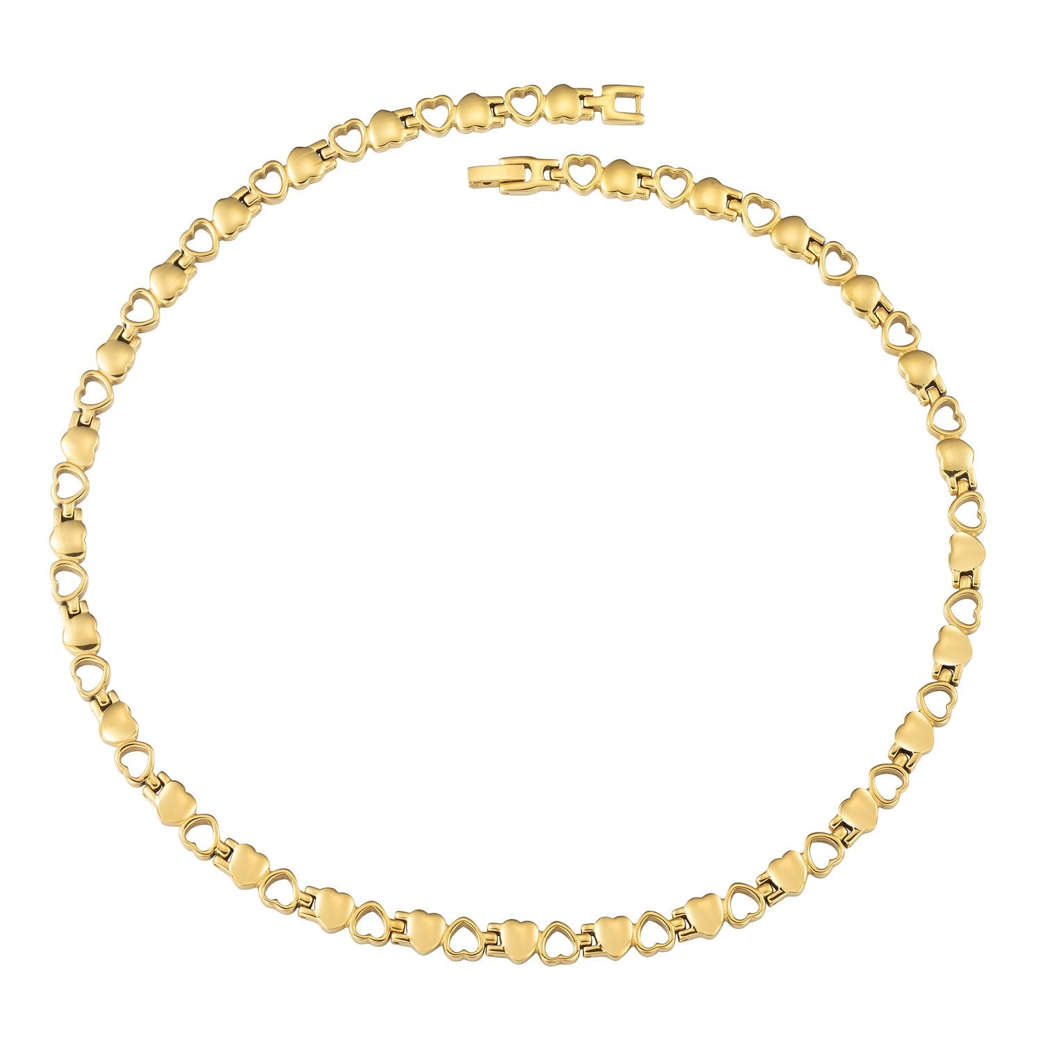 Magnetic Therapy Necklace with Love Hearts in Gold Tone Titanium