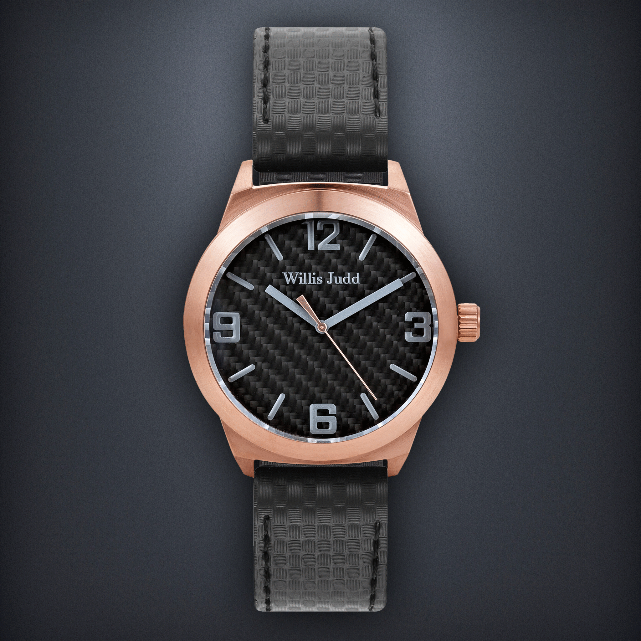 Rose Gold PVD with Black Carbon Fiber