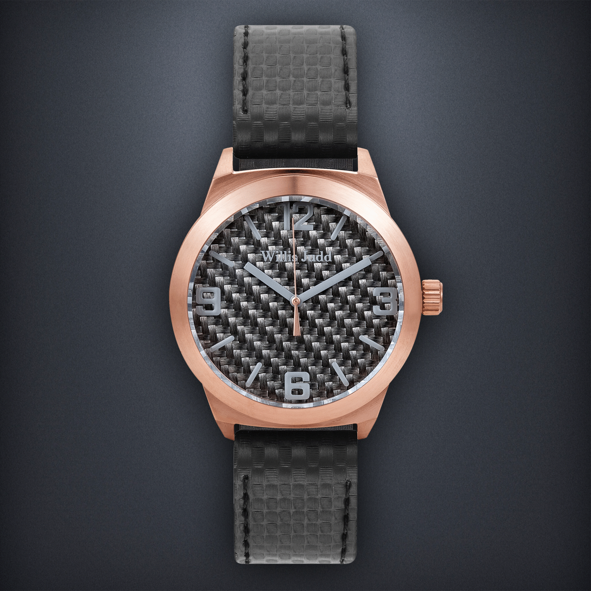Rose Gold PVD with Graphite Carbon Fiber