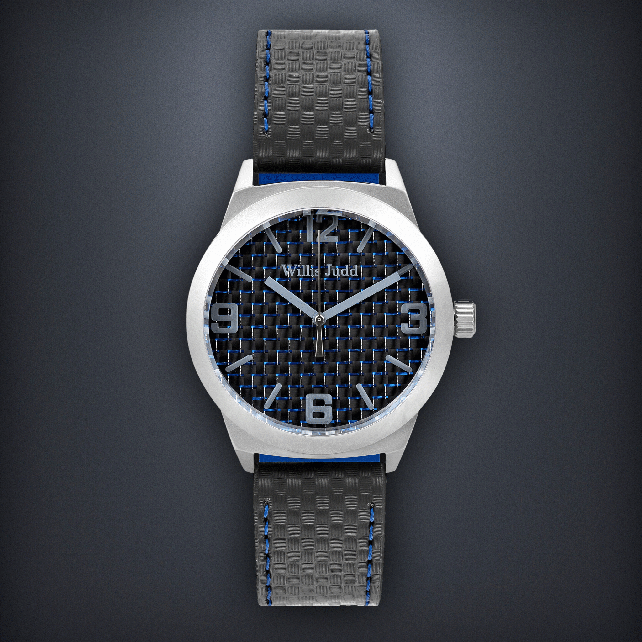 Brushed Stainless Steel with Blue Carbon Fiber