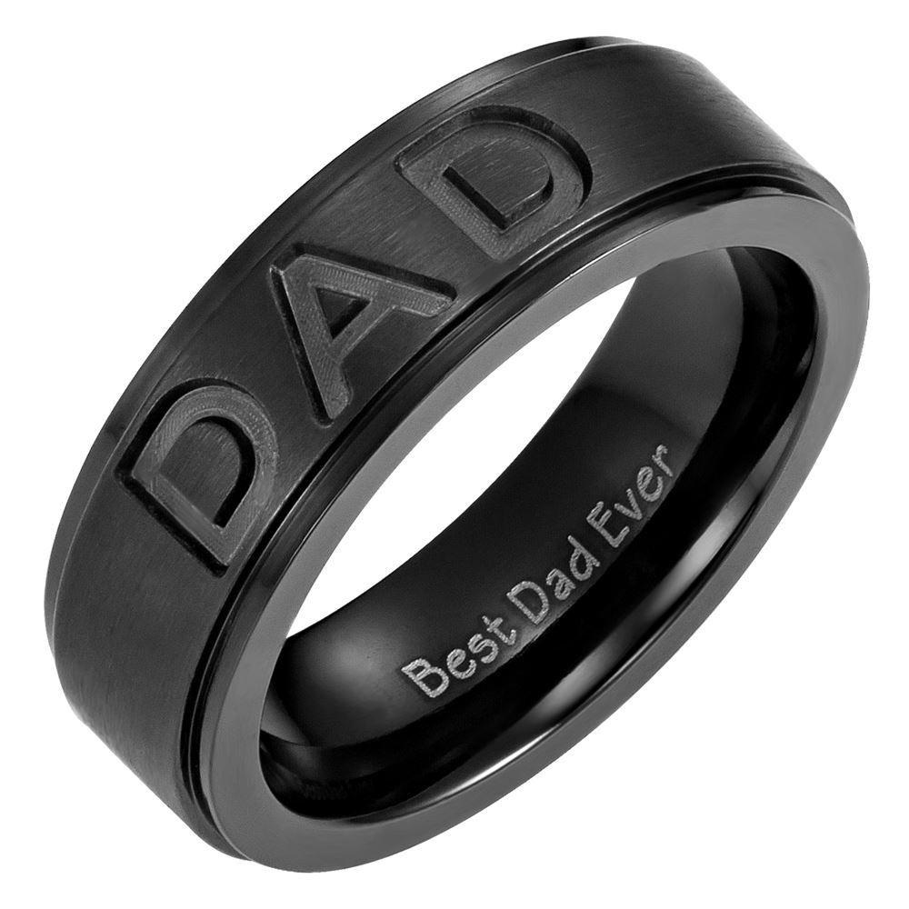 Best dad ever etched titanium ring in black