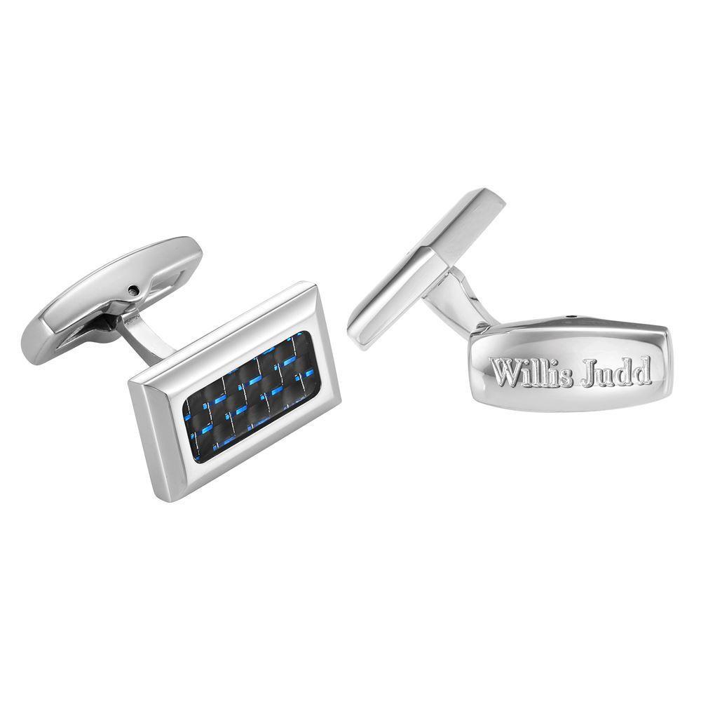Willis Judd Men's Stainless Steel with Blue Carbon fibre Cufflinks with Gift Pouch