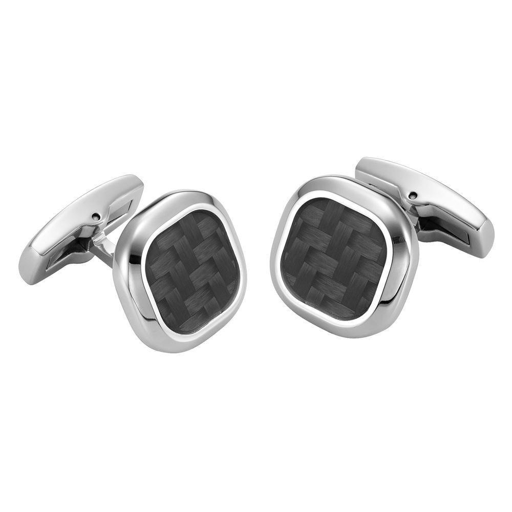 Willis Judd Men's Stainless Steel with Black Carbon fibre Cufflinks with Pouch