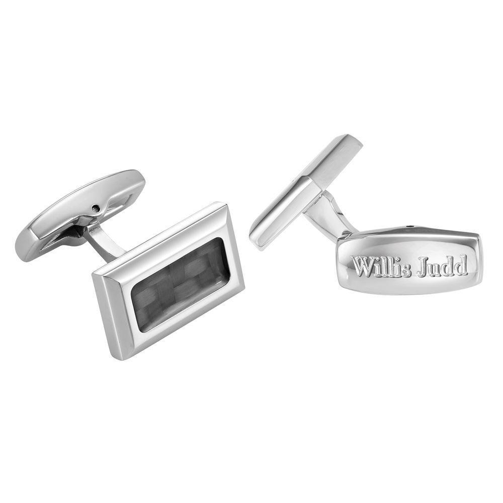 Willis Judd Men's Stainless Steel with Black Carbon fibre Cufflinks with Gift Pouch