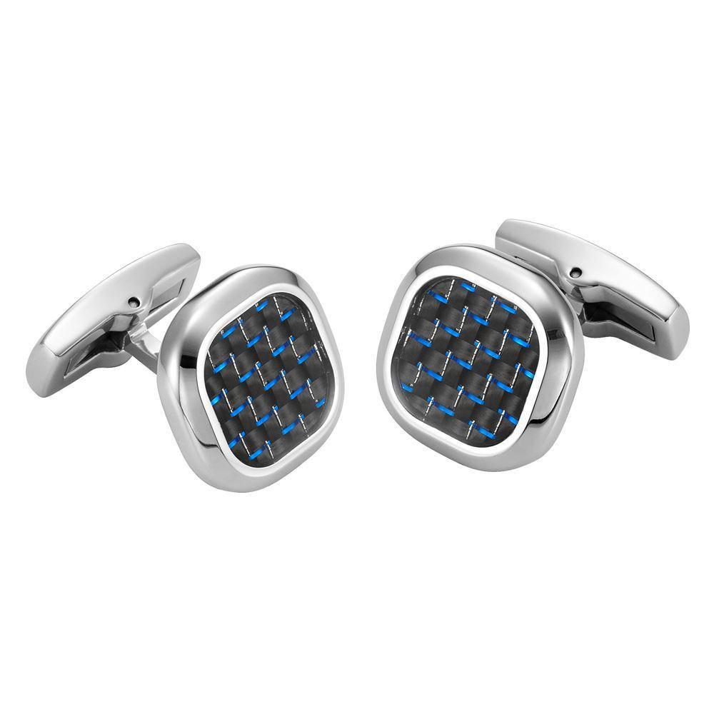 Willis Judd Men’s Stainless Steel with Blue Carbon FIber Cufflinks with Pouch