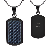 Men's Blue Carbon Fiber Pendant Etched 'Soul Mates'