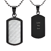 Mens Silver Carbon Fiber Pendant Etched 'I love You'