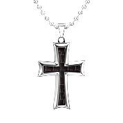 Mens Stainless Steel Black Carbon Fiber Pendant Necklace
