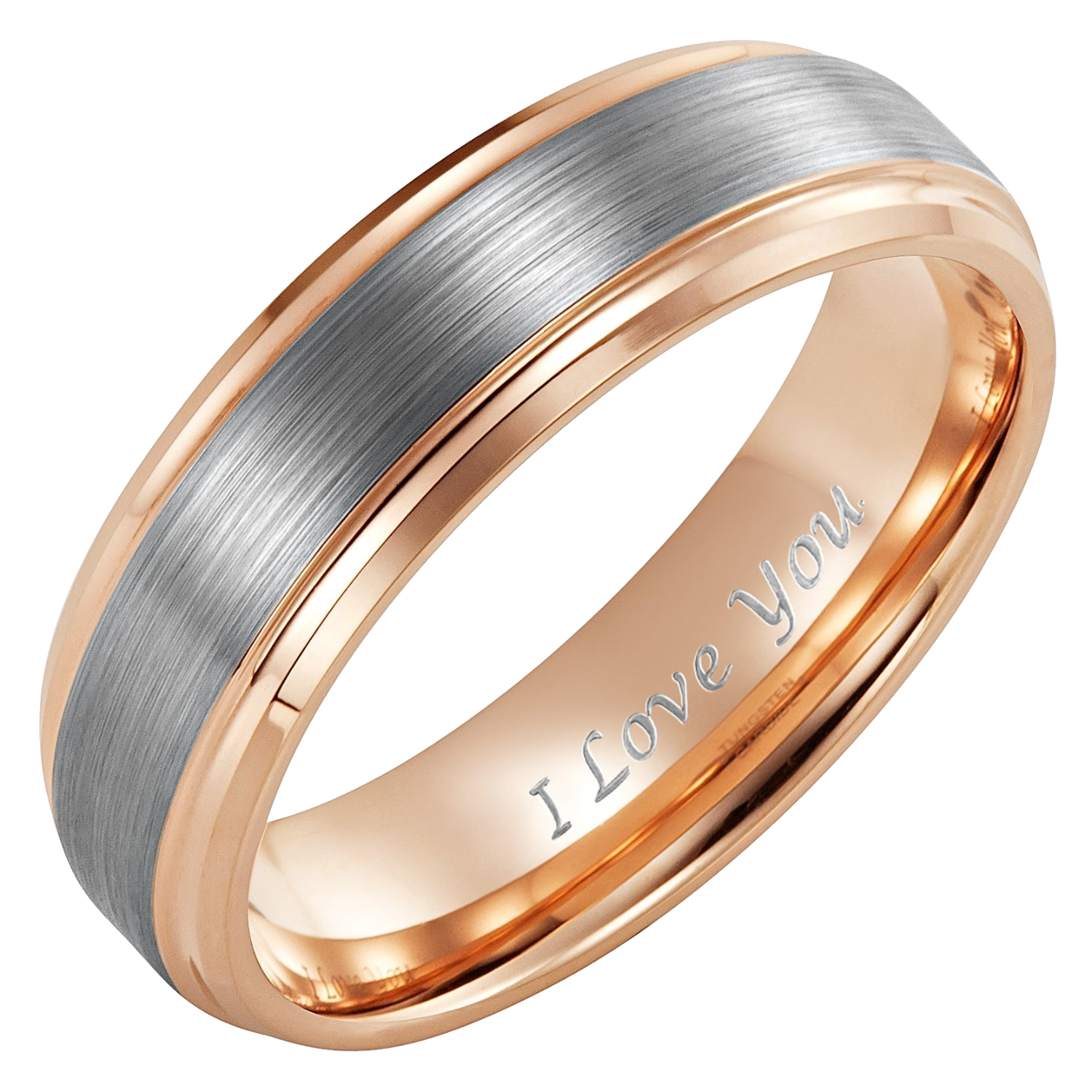 Mens 6mm Band Tungsten Ring Engraved I Love You