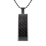 Mens Stainless Steel Black Carbon Fiber Pendant Necklace
