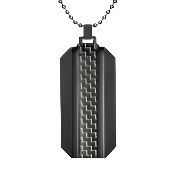 Mens Stainless Steel Black Carbon Fiber Pendant Necklace