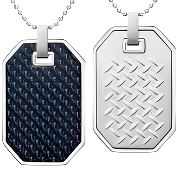 Mens Stainless Steel Black Carbon Fiber Pendant Necklace