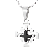 Mens Stainless Steel Black Carbon Fiber Pendant Necklace