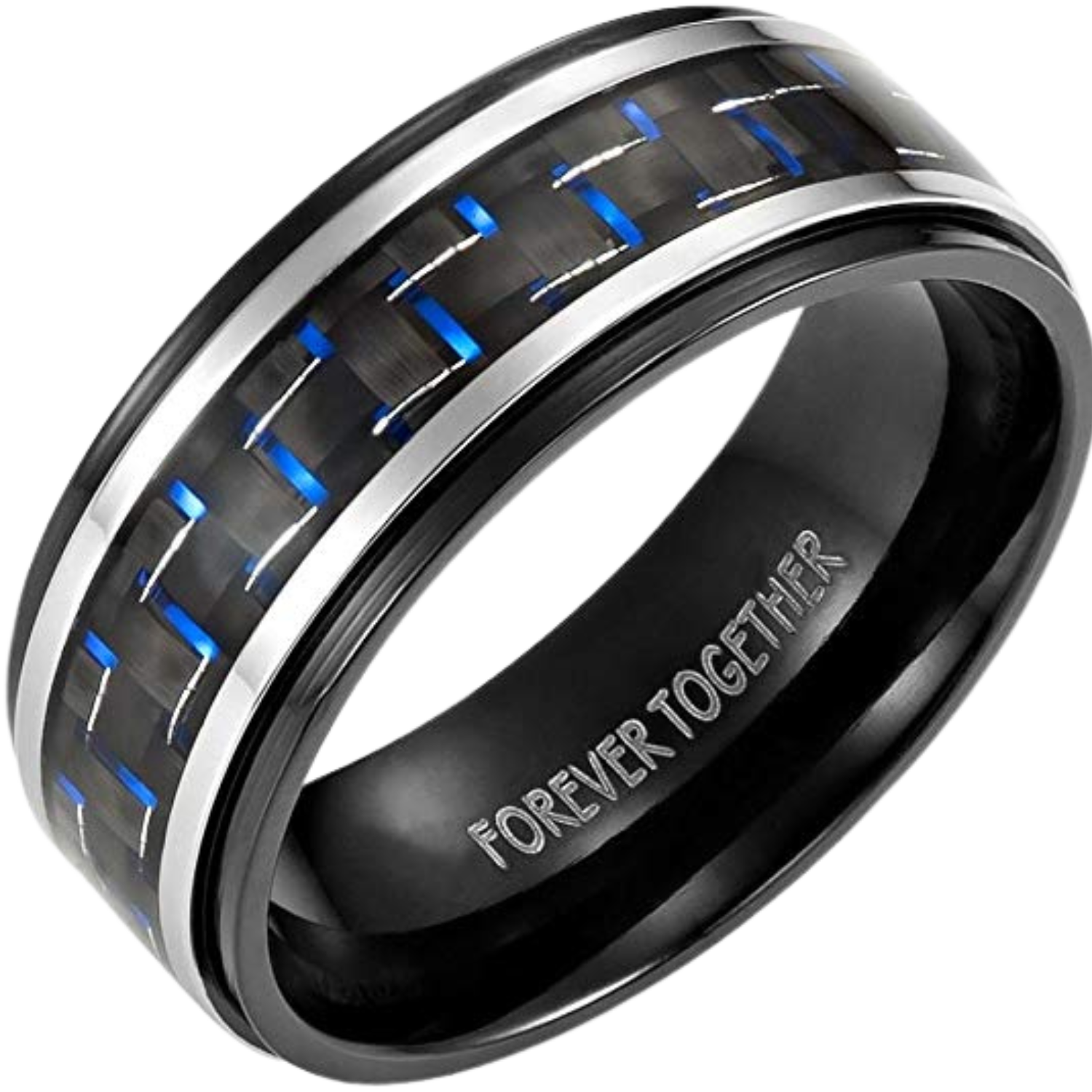 Mens Forever Together Ring Black With Blue Carbon Fiber